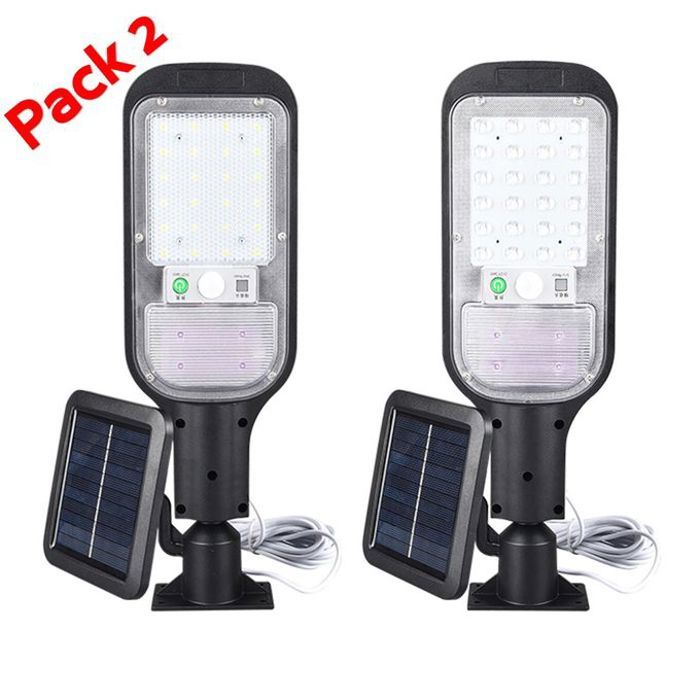 Lot de 2 projecteurs solaires à LED avec détecteur de mouvement, télécommande et 120W de puissance