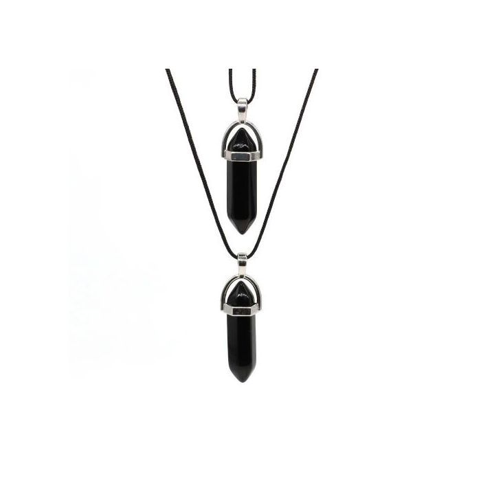 Pack 2 Pièces Colliers Pendentif En Cristal Naturel Colonne Hexagonale Noir