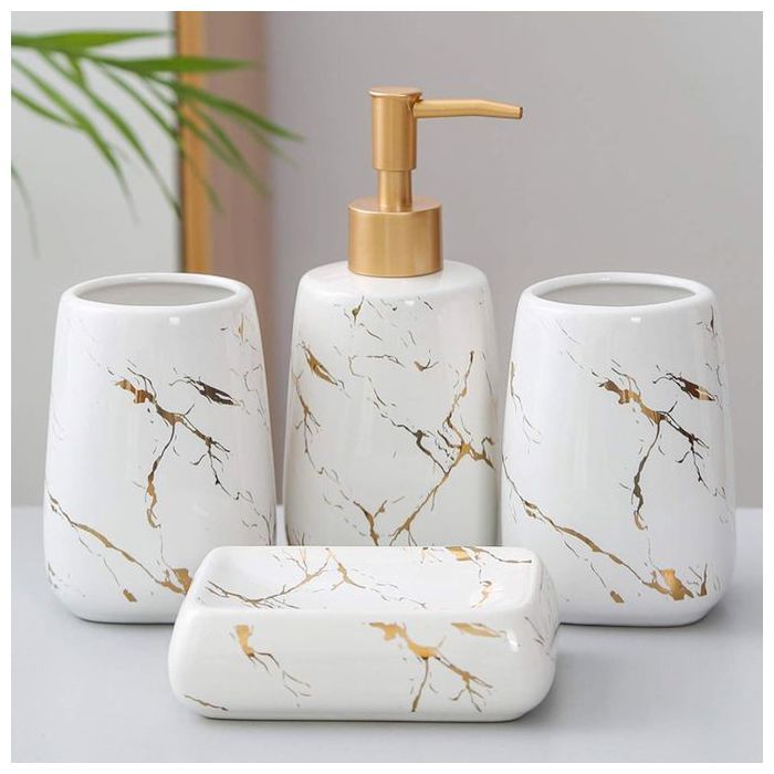 Lot de 4 Accessoire de savon modernes en céramique pour salle de bain avec distributeur de savon liquide