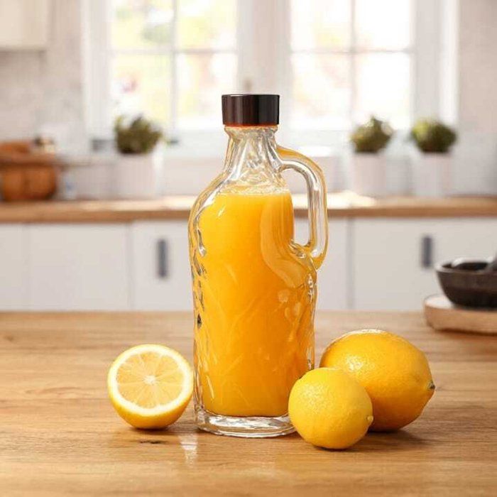 Bouteille en verre 1L avec motif géométrique et fermeture hermétique,