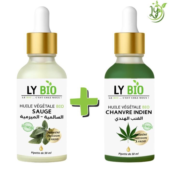 Pack d'Huiles - LYBIO - Huile Sauge 50ml - Pipette - Huile Chanvre 50ml - Pipette - Hydratant