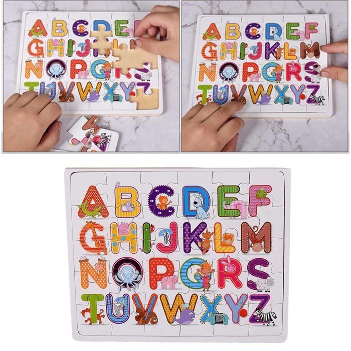 Blocs éducatifs en bois avec alphabet, jeu sensoriel pour l’éveil des tout-petits.