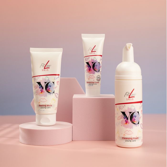 Set de Soin Jeune - FIT LINE - Young Care - Mousse Nettoyante - Masque Peeling - Crème Équilibrante