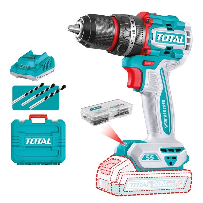 TOTAL | Perceuse à percussion brushless à batterie  TIDLI20558 | 20 V
