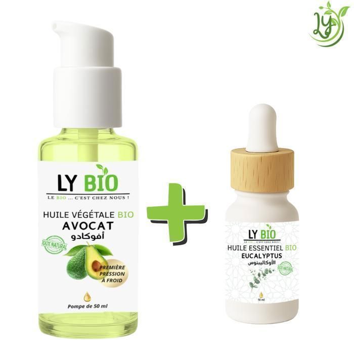 Pack de soins - LYBIO - Huile Avocat 50ml - Huile Essentielle Eucalyptus 10ml - Nourrissant - Mixte
