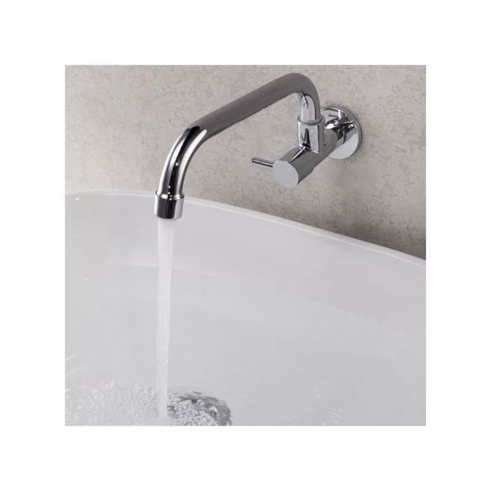 robinet cuisine froid mural en inox