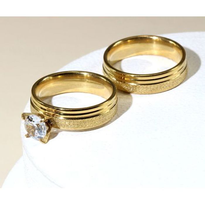 Bague de couple - Amoureux - Acier inoxydable - Multi couleur doré - Zircon - 2 pièces