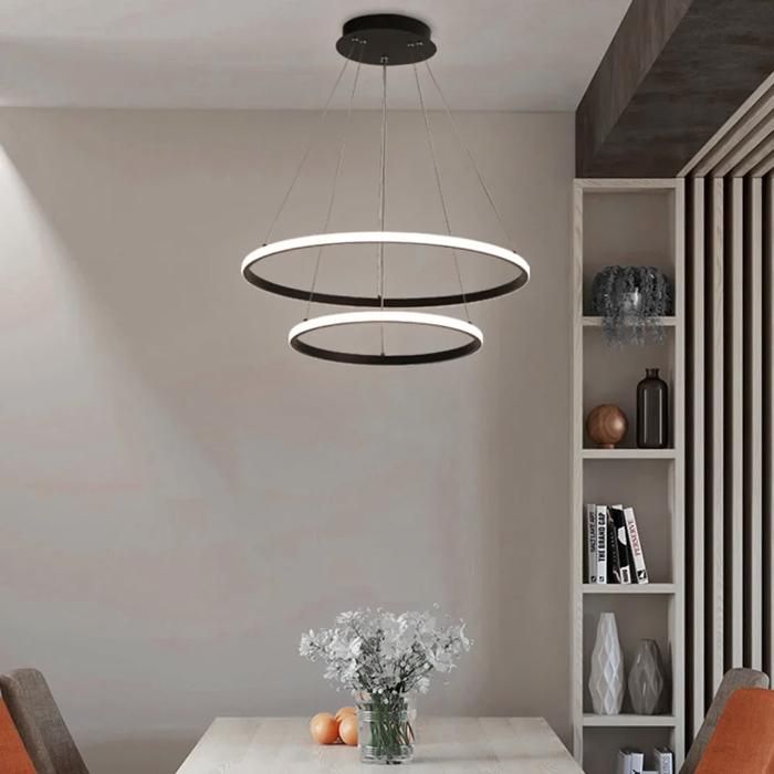 Luminaire LED Circulaire Double Noir- Anneaux Hauteur Réglable