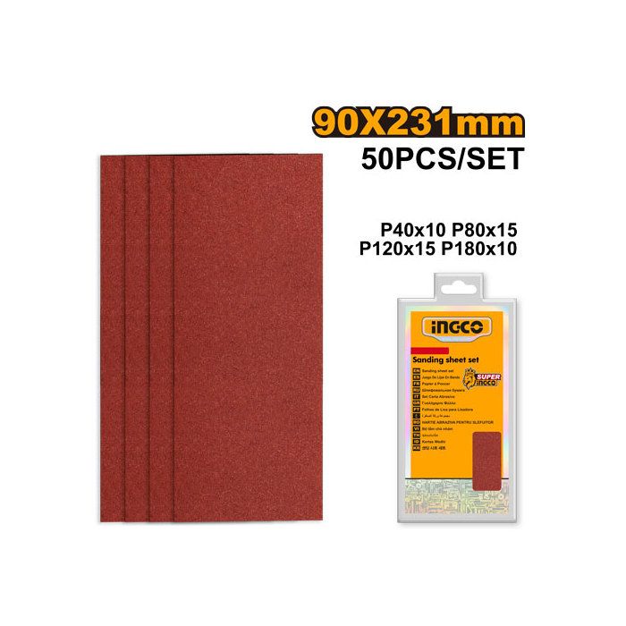 INGCO - Jeu feuilles abrasives ponçage 50pcs 90*231mm