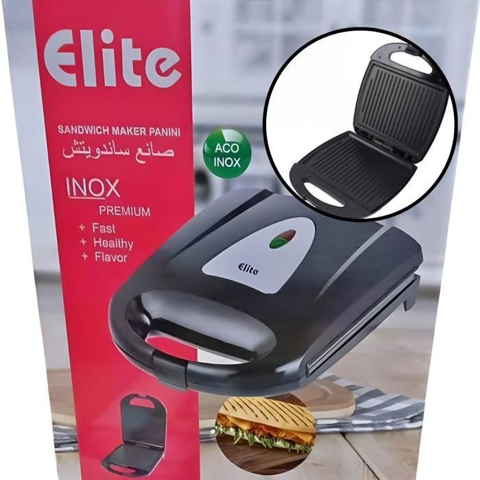 ELITE SJ-911 Sandwich Maker 25x21 cm Panini En INOX Grille Viande Et Tacos Toaster revêtement antiadhésif Thermostat Réglable 1400W