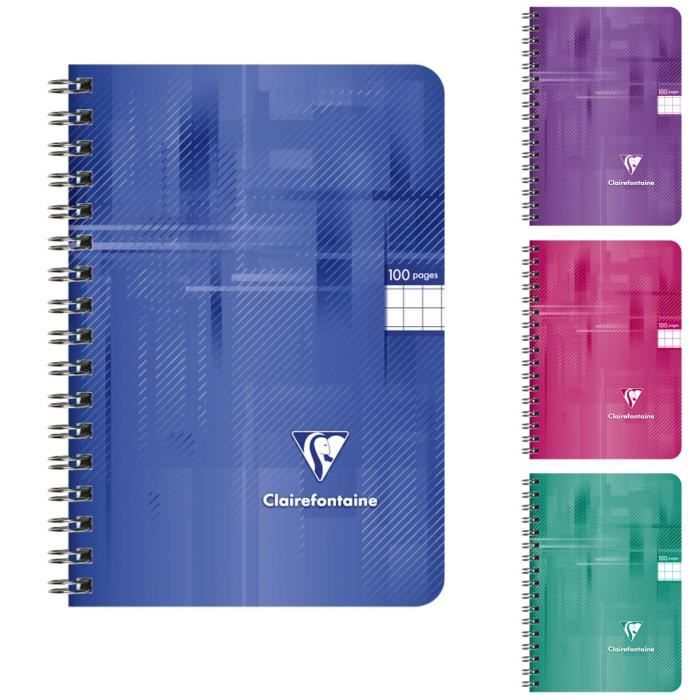 CLAIREFONTAINE - Carnet reliure intégrale - 9 x 14 - 100 pages 5 x 5 - Couverture pellicukée - 4 couleurs aléatoires