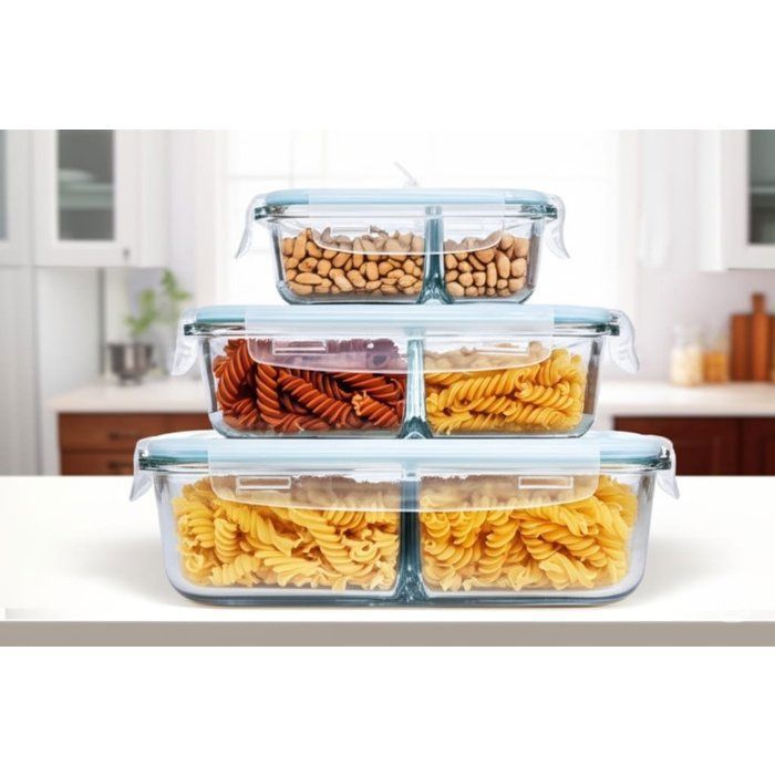 ENSEMBLE 3 BOITES EN VERRE A COMPATIMENTS EN PYREX PEUVENT ALLER AU FOUR 22CM/20CM/17CM