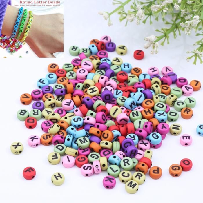 Lot de perles rondes en acrylique, lettres de l’alphabet incluses, pour la confection de bijoux