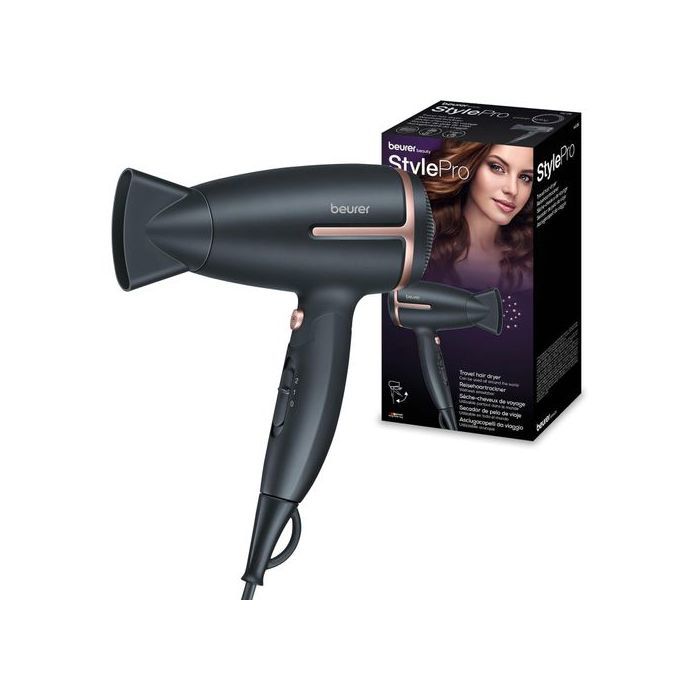 Beurer HC 25 Sèche-cheveux de voyage avec fonction ionique, compact,1600 watts, noir/rosé