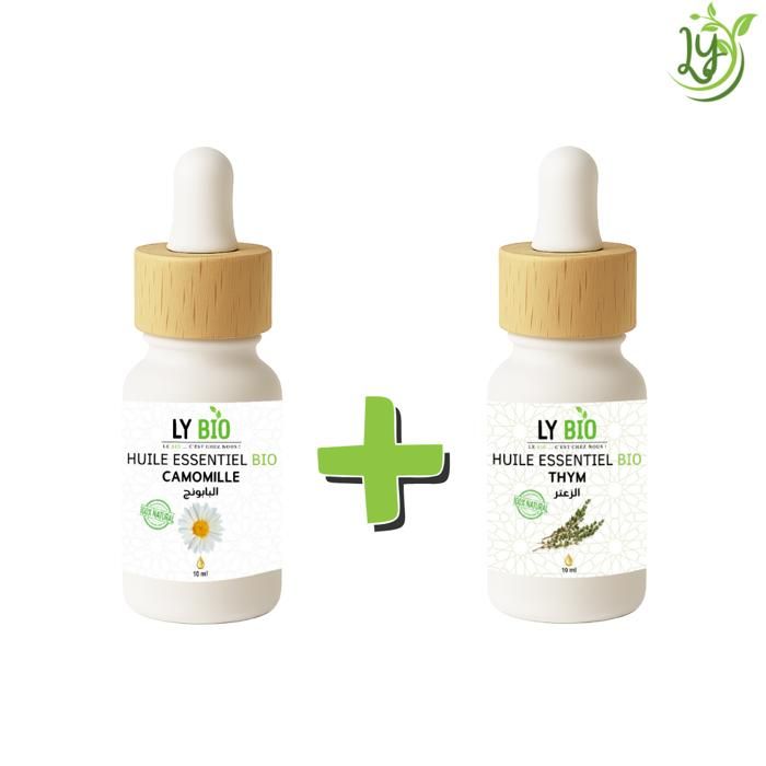 Pack Huile Essentielle - LYBIO - Camomille 10ml - Thym 10ml - Apaisant - Antibactérien