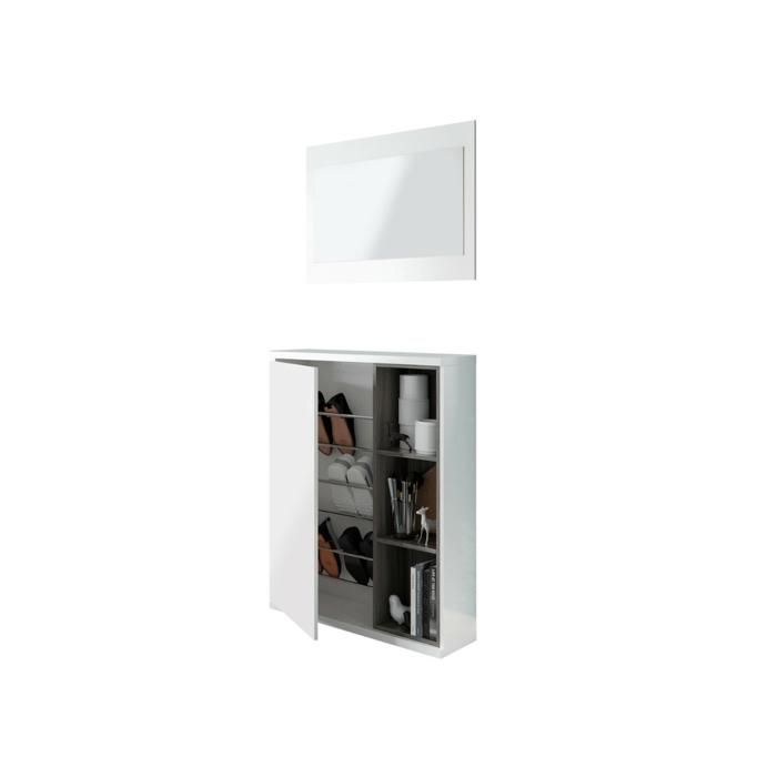 Meuble à chaussures - Zapateros - Blanc - Miroir intégré - 108x79x25 cm