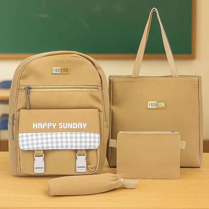 Set Scolaire Complet « Happy Sunday » – Sac a Dos, Tote Bag et Pochettes