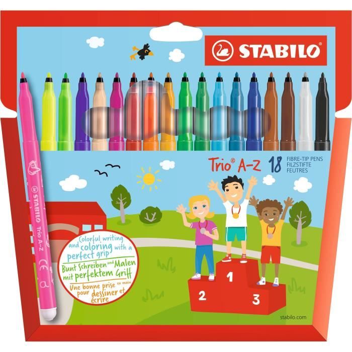 Feutres de coloriage Trio A-Z - STABILO - 18 pièces - Pointe moyenne