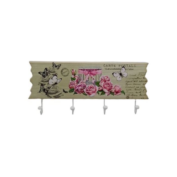 Porte-manteau mural floral en bois