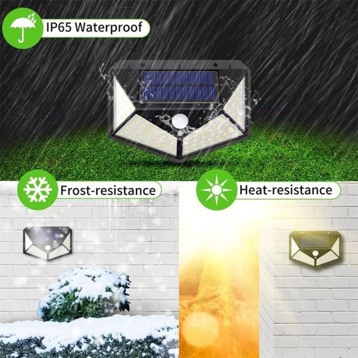 Lampe solaire à 100LED pour l'extérieur, applique murale avec détecteur de mouvement