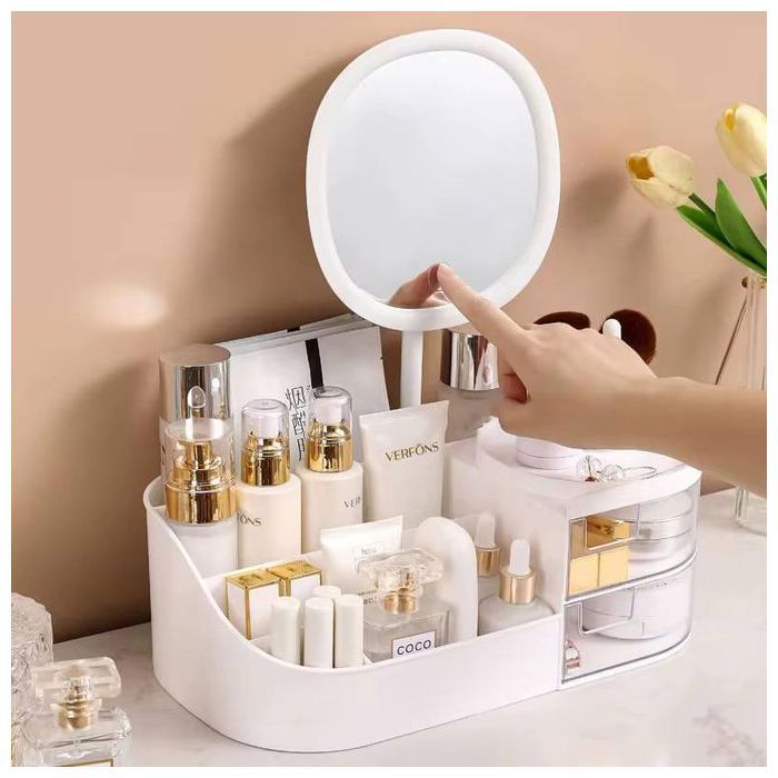 Organisateur de maquillage - GENERIC - Grande capacité - Tiroir transparent - Design contemporain - Blanc