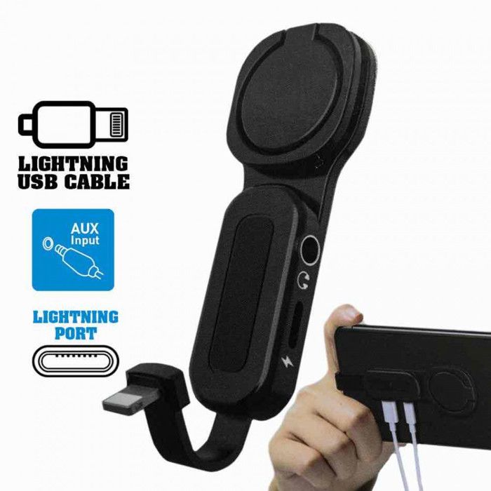 ADAPTATEUR 3-EN-1 ET SUPPORT D'ANNEAU LIGHTNING VERS JACK 3,5 MM + LIGHTNING COMPATIBLE AVEC IPHONE