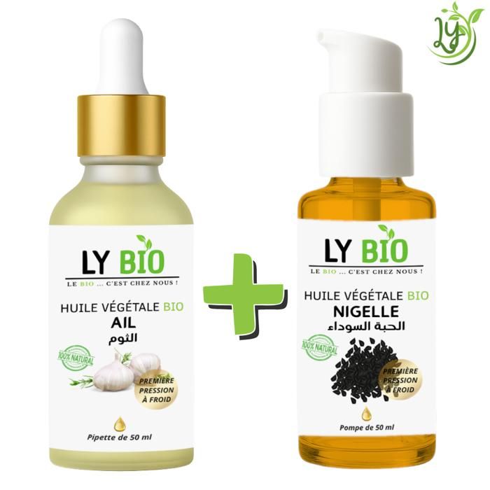 Pack de soins naturels - LYBIO - Huile d'ail 50ml - Huile de nigelle 50ml - Hydratant - Mixte