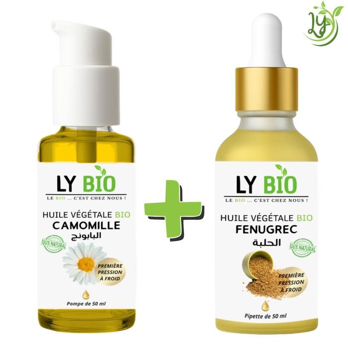 LYBIO PACK HUILE CAMOMILLE 50ML - POMPE + HUILE FENUGREC 50ML - PIPETTE