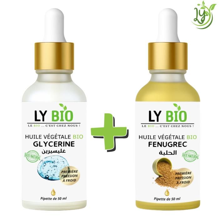 Pack Soin Cheveux - LYBIO - Huile Glycérine 50ml - Huile Fenugrec 50ml - Hydratant - Mixte