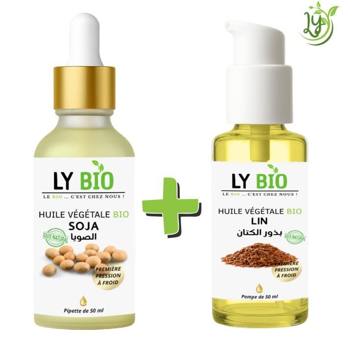 Pack Huile Soja 50ml - LYBIO - Huile Lin 50ml - Nourrissant - Mixte - Usage Bébé