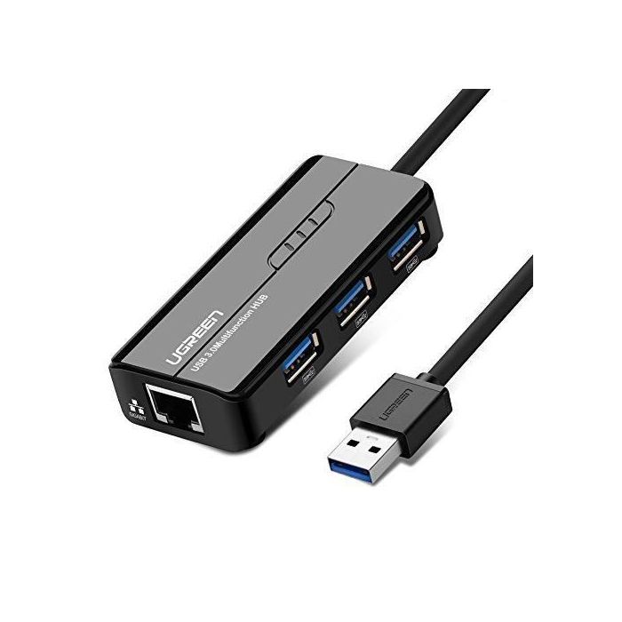 Hub USB - UGREEN - Adaptateur 3 Ports USB 3.0 - RJ45 Gigabit Ethernet - 1000 Mbps - Noir