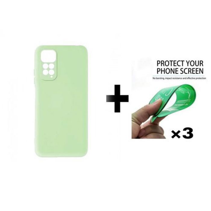 Case Pack : Pochette Redmi Note 11 4G Silicone Souple Vert Pistache + 3 Protection Incassable