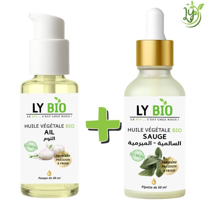 Huile - LYBIO - Pack Huile Ail et Sauge - 50ml - Hydratant - Pour Tous Types de Cheveux