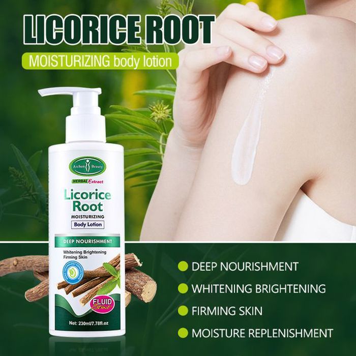Lotion à base de la racine réglisse pour le corps, hydratant, éclaircissant, Resserre les pores