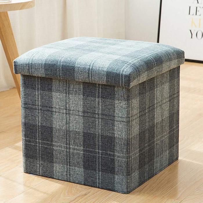 POUF ET RANGEMENT PLIABLE 2 EN 1 COULEUR GRIS NOIR 38/38/38cm