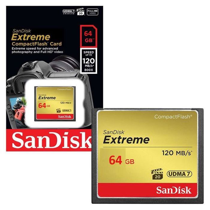 Sandisk carte memoire Extreme compacte Flash 64GB CFVitesse120mB/s compatible Caméscopes
