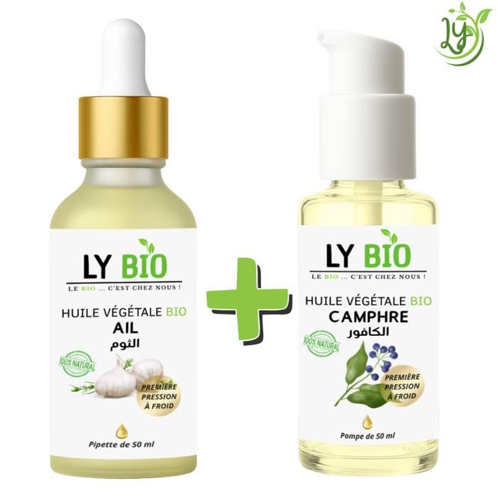 Pack de soins - LYBIO - Huile Ail 50ml - Huile Camphrée 50ml - Nourrissant - Mixte