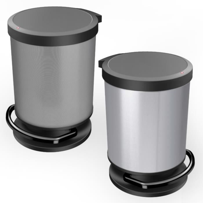 ROTHO Poubelle à pédale PASO 20 litres ronde argent métallique | Poubelle pour une élimination facile des déchets