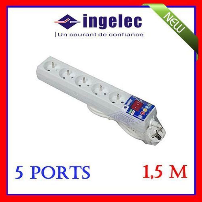 Rallonge // Multi-prises avec interrupteur // 5 prises 2p+terre - 1.5m - blanc