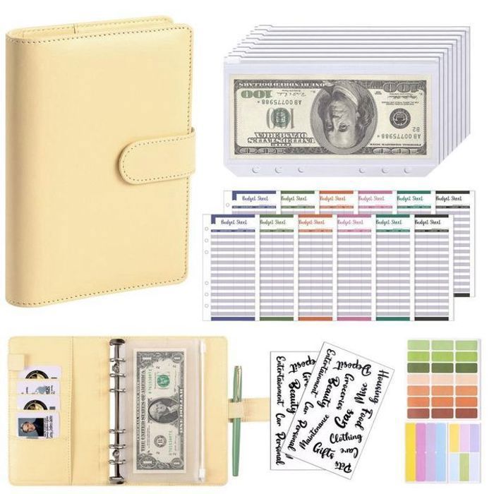 Carnet de notes A6 à feuilles mobiles,planificateur de Budget, enveloppe d'épargne d'argent,6 trous