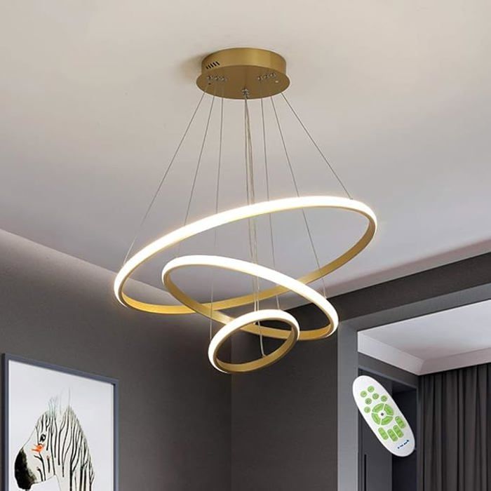 Suspension LED - GD - 3 Cercles - Dimensions 60x40x20 cm - Hauteur ajustable - 3 positions de lumière