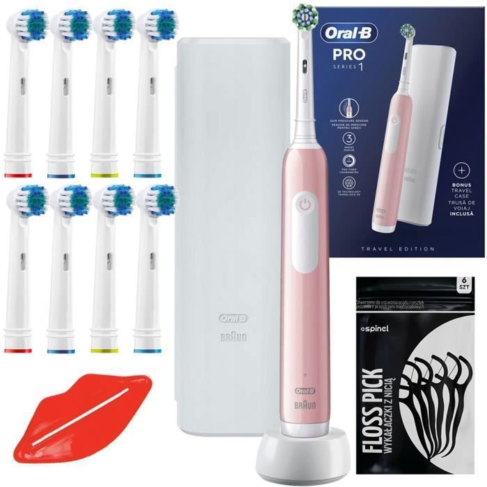 Elektrisk tandborste - Oral-B - Pro Series 1 - 3 lägen - Trycksensor - Resväska - 8 borsthuvuden