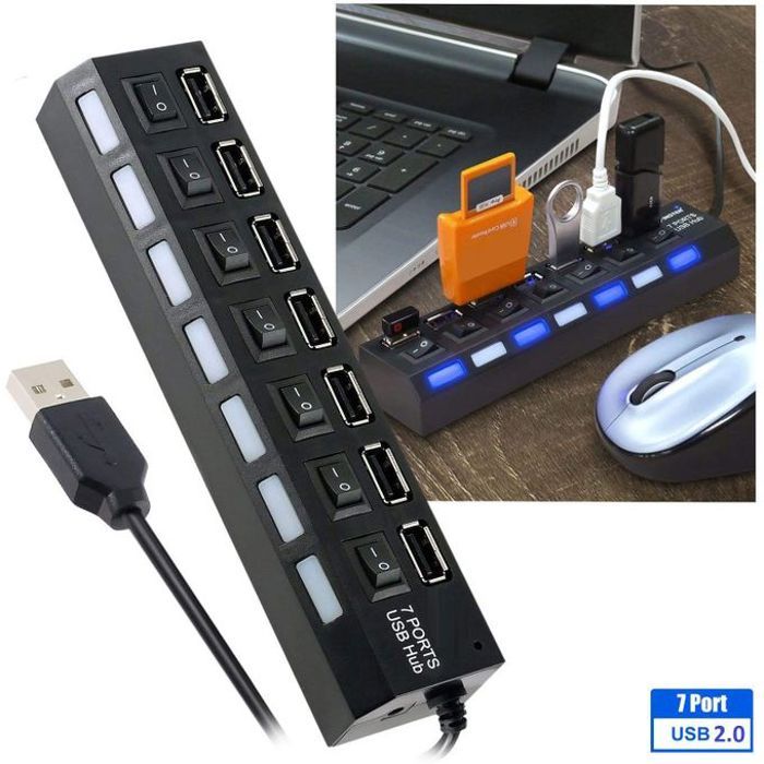 Concentrateur d'extension de commutateur Concentrateur USB 2.0 à 7 ports