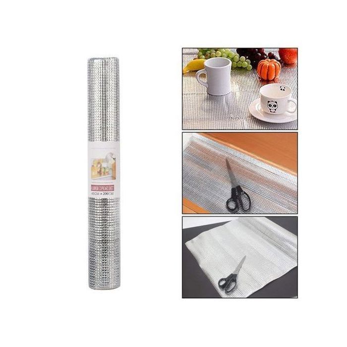 Élégante feuille d'aluminium argenté pour tiroir rouleau pratique et modulable (60 x 200 cm)