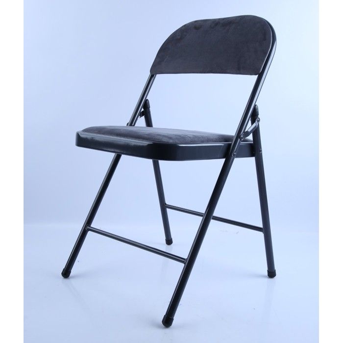 Chaise pliable - HOME DECO FACTORY - Velours gris - Assise renforcée - Confort supérieur - Design élégant