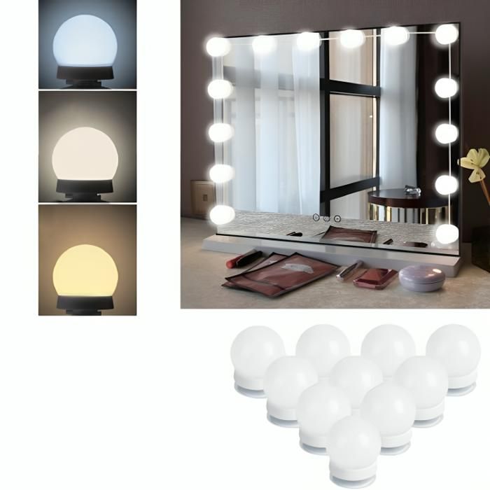 Lampes de vanité - LED - 10 pièces - Lumière douce - Installation facile - Luminosité réglable