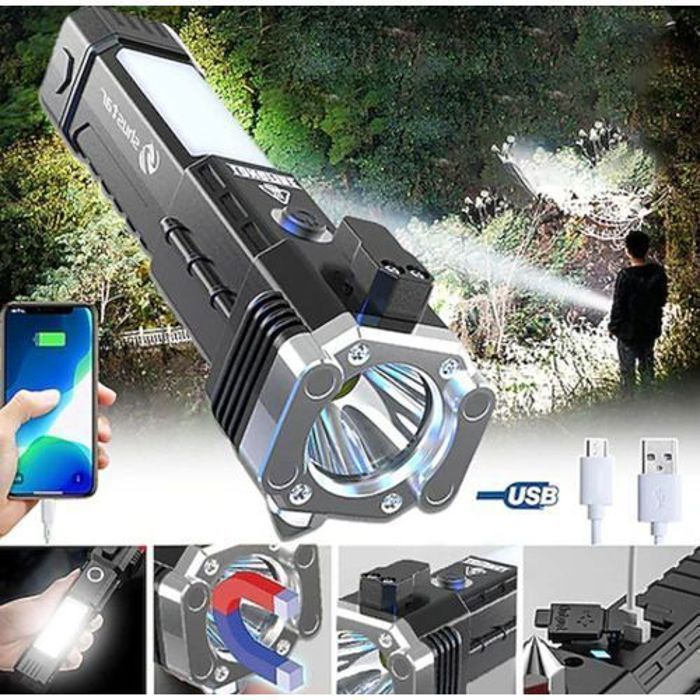 Lampe de poche multifonction USB avec marteau de sécurité pour voiture(Couleur aléatoire)