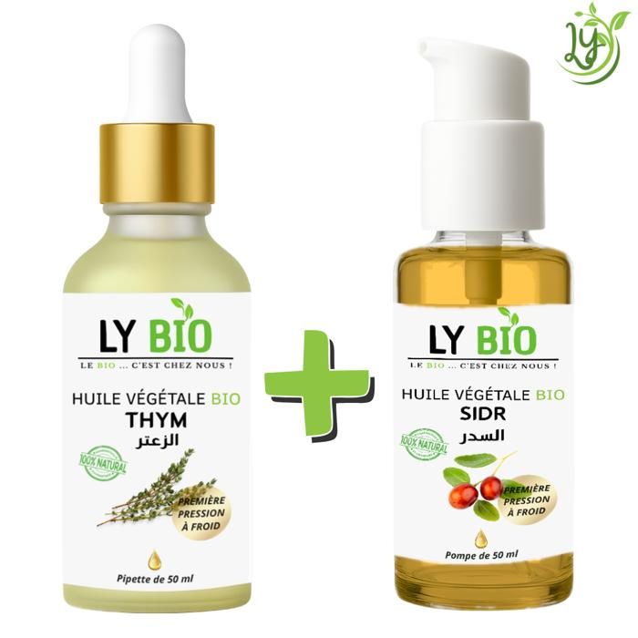 Pack Huile - LYBIO - Thym 50ml - Pipette - Sidr 50ml - Pompe - Hydratant