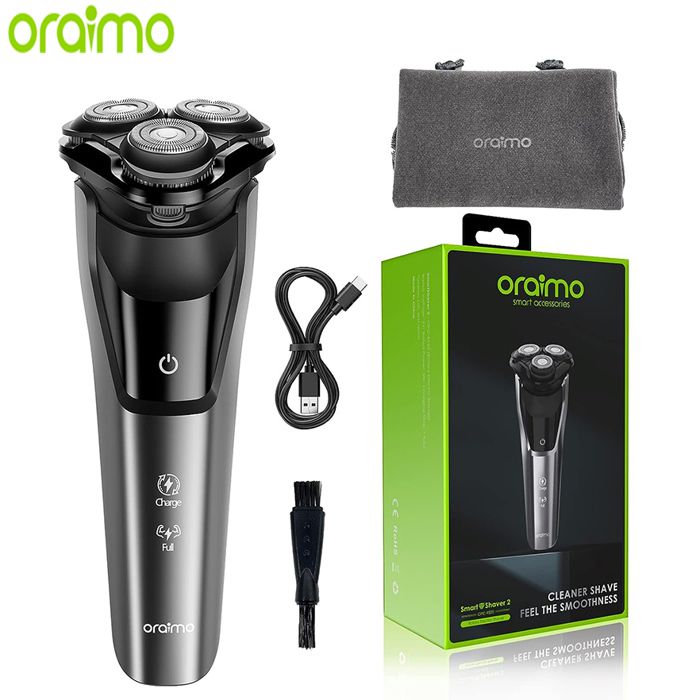 Oraimo Smart Shaver 2 Premium Rasoir électrique sans fil Rechargeable pour homme, tondeuse Pop-Up, rotatif à 3 têtes à 360°