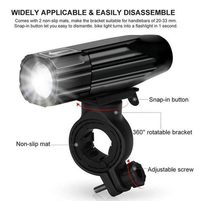 Lampe Phare de Vélo Rechargeable USB ultra Zoomable pour Cyclisme